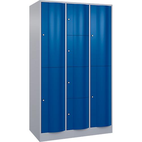 C+P Kombi-Schließfachschrank Resisto, 3 Abteile, 10 Fächer, B 1148 x T 640 x H 1950 mm,Weißalu/Enzianblau