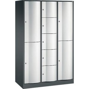 C+P Kombi-Schließfachschrank Resisto, 3 Abteile, 9 Fächer, B 1148 x T 540 x H 1950 mm, Anthrazitgrau/Lichtgrau