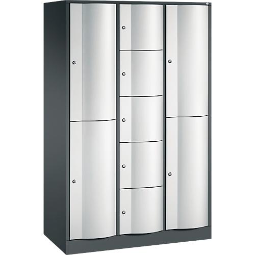 C+P Kombi-Schließfachschrank Resisto, 3 Abteile, 9 Fächer, B 1148 x T 540 x H 1950 mm, Anthrazitgrau/Lichtgrau