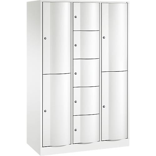 C+P Kombi-Schließfachschrank Resisto, 3 Abteile, 9 Fächer, B 1148 x T 540 x H 1950 mm, Verkehrsweiß
