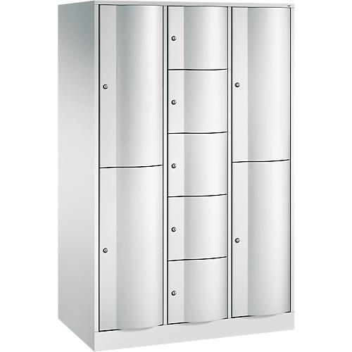 C+P Kombi-Schließfachschrank Resisto, 3 Abteile, 9 Fächer, B 1148 x T 640 x H 1950 mm, Lichtgrau