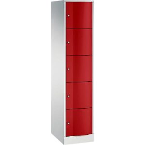 C+P Schließfachschrank Resisto, 1 Abteil, 5 Fächer, B 396 x T 540 x H 1950 mm, Lichtgrau/Enzianblau