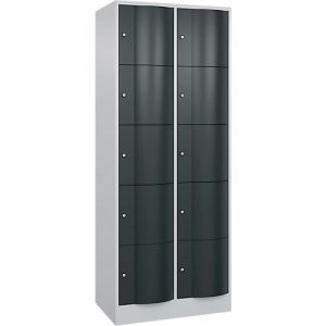 C+P Schließfachschrank Resisto, 2 Abteile, 10 Fächer, B 772 x T 540 x H 1950 mm, Lichtgrau/Anthrazitgrau