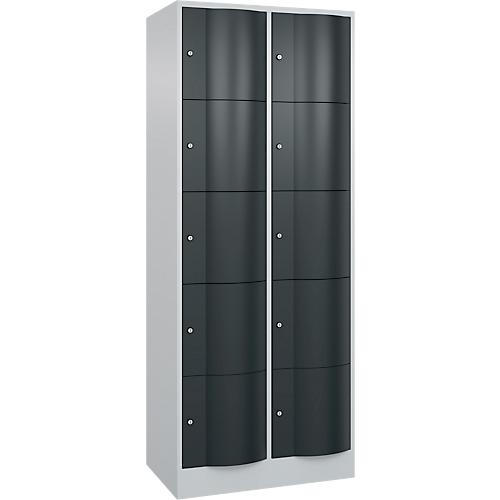 C+P Schließfachschrank Resisto, 2 Abteile, 10 Fächer, B 772 x T 540 x H 1950 mm, Lichtgrau/Anthrazitgrau