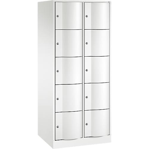 C+P Schließfachschrank Resisto, 2 Abteile, 10 Fächer, B 772 x T 640 x H 1950 mm, Verkehrsweiß