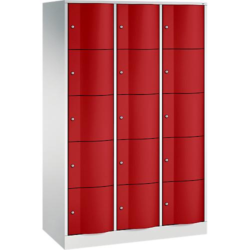 C+P Schließfachschrank Resisto, 3 Abteile, 15 Fächer, B 1148 x T 540 x H 1950 mm, Lichtgrau