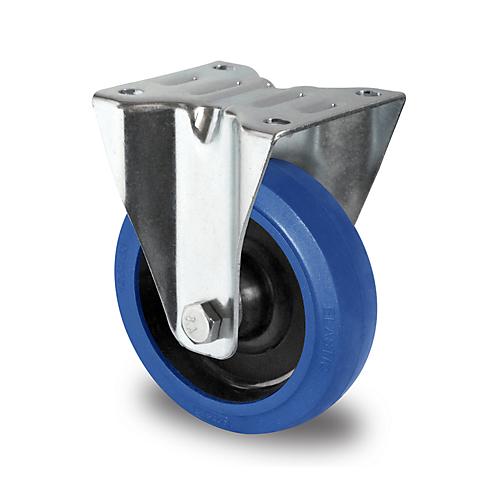 CASCOO Bockrolle R4F1, mit Rad-ø 100 mm x B 35 mm, Polyamid-Felge, Elastik-Lauffläche, blau, Rollenlager, bis 150 kg