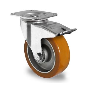 CASCOO Lenkrolle AAU5, mit Totalfeststeller, Rad-ø 100 mm x B 40 mm, Aluminium-Felge, Polyurethan-Lauffläche, braun, Doppelkugellager, bis 250 kg CASCOO Lenkrolle AAU5, mit Totalfeststeller, Rad-ø 100 mm x B 40 mm, Aluminium-Felge, Polyurethan-Lauffläche, braun, Doppelkugellager, bis 250 kg