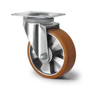 CASCOO Lenkrolle BAU5, mit Rad-ø 125 mm x B 50 mm, Aluminium-Felge, Polyurethan-Lauffläche, braun, Doppelkugellager, bis 500 kg CASCOO Lenkrolle BAU5, mit Rad-ø 125 mm x B 50 mm, Aluminium-Felge, Polyurethan-Lauffläche, braun, Doppelkugellager, bis 500 kg