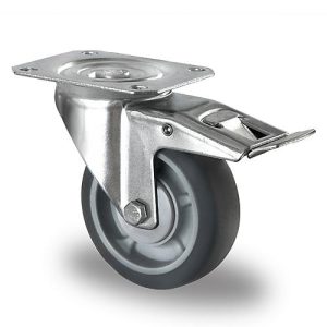CASCOO Lenkrolle P2G2, mit Totalfeststeller, Rad-ø 100 mm x B 32 mm, Polypropylen-Felge, Elastomer-Lauffläche, grau, Kugellager, bis 130 kg CASCOO Lenkrolle P2G2, mit Totalfeststeller, Rad-ø 100 mm x B 32 mm, Polypropylen-Felge, Elastomer-Lauffläche, grau, Kugellager, bis 130 kg