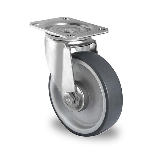 CASCOO Lenkrolle P2V2, mit Rad-ø 160 mm x B 40 mm, Polypropylen-Felge, Elastomer-Lauffläche, grau, Rollenlager, bis 200 kg
