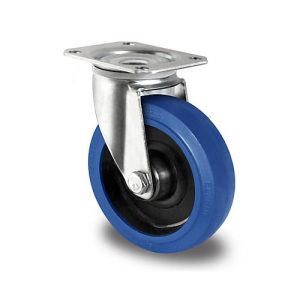 CASCOO Lenkrolle R4F1, mit Rad-ø 80 mm x B 35 mm, Polyamid-Felge, Elastik-Lauffläche, blau, Rollenlager, bis 130 kg