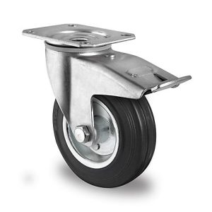 CASCOO Lenkrolle SWS4, mit Totalfeststeller, Rad-ø 100 mm x B 35 mm, Stahl-Felge, Vollgummi-Lauffläche, schwarz, Rollenlager, bis 75 kg