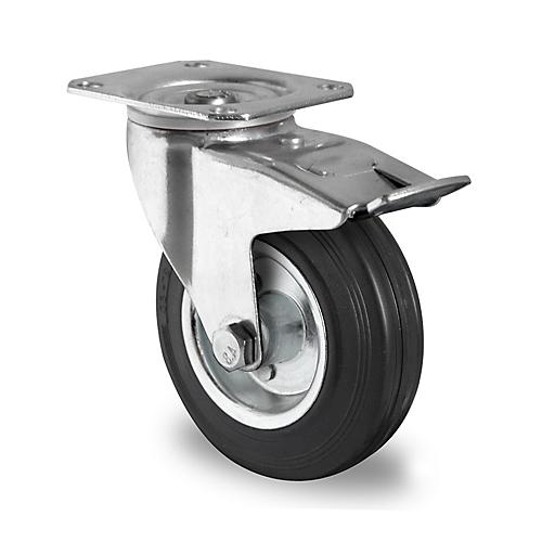 CASCOO Lenkrolle SWS4, mit Totalfeststeller, Rad-ø 160 mm x B 40 mm, Stahl-Felge, Vollgummi-Lauffläche, schwarz, Rollenlager, bis 135 kg