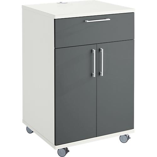 Catering-Caddy, mit Kühlschrankfach und Klappfach, B 650 x T 600 x H 1000 mm, ohne Kühlbox, weiß/grau