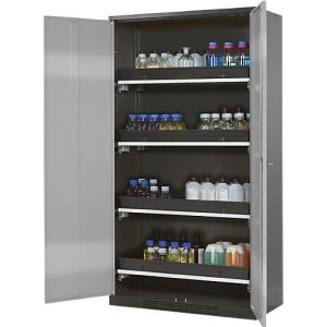 Chemikalienschrank Asecos CS-CLASSIC, Flügeltür, 4 Auszugswannen, 1055x520x1950 mm, silber Chemikalienschrank Asecos CS-CLASSIC, Flügeltür, 4 Auszugswannen, 1055x520x1950 mm, silber