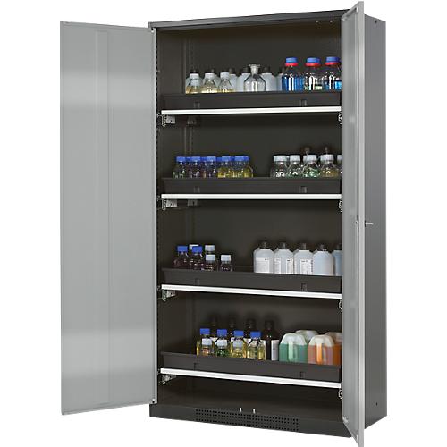 Chemikalienschrank Asecos CS-CLASSIC, Flügeltür, 4 Auszugswannen, 1055x520x1950 mm, silber