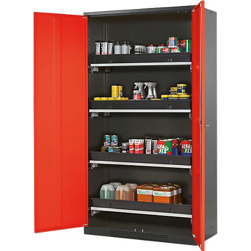 Chemikalienschrank Asecos CS-CLASSIC, Flügeltür, 4 Auszugswannen, 1055x520x1950 mm, verkehrsrot