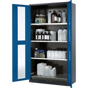 Chemikalienschrank Asecos CS-CLASSIC-G, Flügeltür m. Glasauschnitt, 3 Böden, 1055x520x1950 mm, enzianblau Chemikalienschrank Asecos CS-CLASSIC-G, Flügeltür m. Glasauschnitt, 3 Böden, 1055x520x1950 mm, enzianblau