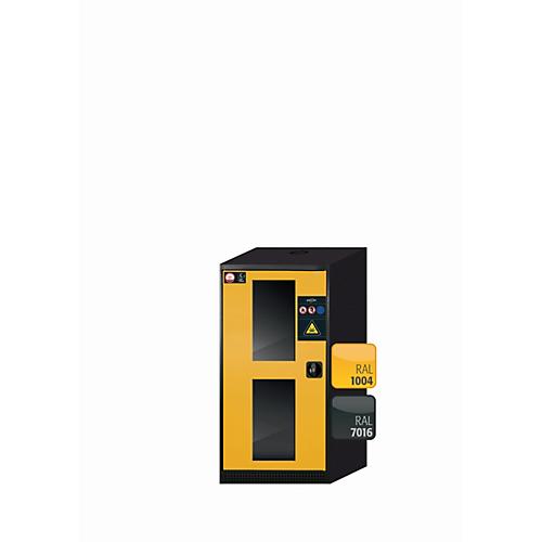 Chemikalienschrank asecos CS-CLASSIC-G, Flügeltür mit Glasausschnitt, Anschlag links, Front Sicherheitsgelb, B 545 x T 520 x H 1105 mm