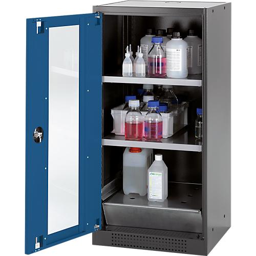 Chemikalienschrank Asecos CS-CLASSIC-G, Flügeltür und Glasausschnitt, 2 Böden, H 1105 mm, enzianblau