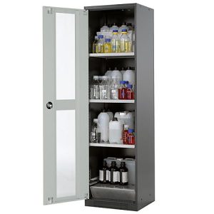 Chemikalienschrank Asecos CS-CLASSIC-G, Flügeltür und Glasausschnitt, 3 Böden, H 1950 mm, lichtgrau Chemikalienschrank Asecos CS-CLASSIC-G, Flügeltür und Glasausschnitt, 3 Böden, H 1950 mm, lichtgrau
