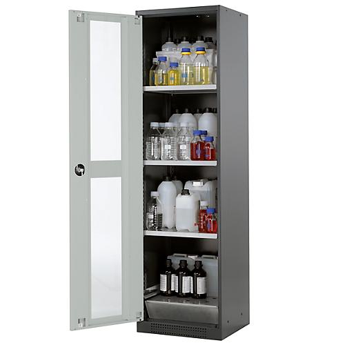 Chemikalienschrank Asecos CS-CLASSIC-G, Flügeltür und Glasausschnitt, 3 Böden, H 1950 mm, lichtgrau