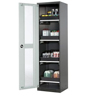 Chemikalienschrank Asecos CS-CLASSIC-G, Flügeltür und Glasausschnitt, 4 Auszüge, H 1950 mm, lichtgrau Chemikalienschrank Asecos CS-CLASSIC-G, Flügeltür und Glasausschnitt, 4 Auszüge, H 1950 mm, lichtgrau