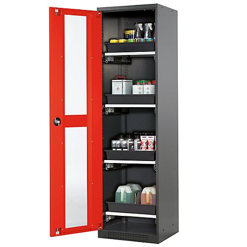 Chemikalienschrank Asecos CS-CLASSIC-G, Flügeltür und Glasausschnitt, 4 Auszüge, H 1950 mm, verkehrsrot