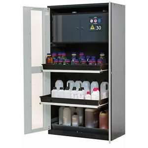 Chemikalienschrank asecos CS-CLASSIC-GF, Flügeltüren mit Glasausschnitt, Front Lichtgrau, B 1055 x T 520 x H 1950 mm Chemikalienschrank asecos CS-CLASSIC-GF, Flügeltüren mit Glasausschnitt, Front Lichtgrau, B 1055 x T 520 x H 1950 mm