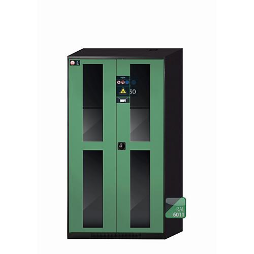 Chemikalienschrank asecos CS-CLASSIC-GF, Flügeltüren mit Glasausschnitt, Front Resedagrün, B 1055 x T 520 x H 1950 mm