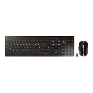 CHERRY DW 9100 SLIM – Tastatur-und-Maus-Set – kabellos – 2.4 GHz, Bluetooth 4.2 – Schweiz – schwarz/bronze
