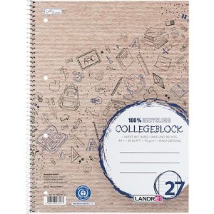 Collegeblock LANDRÉ Recycling, 80 Blatt, DIN A4+, 70 g/m², 4-fach gelocht, Spiralbindung, OPTIK PAPER®, Lineatur 27, blau Collegeblock LANDRÉ Recycling, 80 Blatt, DIN A4+, 70 g/m², 4-fach gelocht, Spiralbindung, OPTIK PAPER®, Lineatur 27, blau