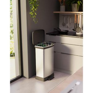 Curver Tritt-Mülleimer Decobin Duo, 2 x 23 Liter, 70 % Recycling-Kunststoff, Metalloptik, B 390 x T 290 x H 720 mm, silbern/schwarz Curver Tritt-Mülleimer Decobin Duo, 2 x 23 Liter, 70 % Recycling-Kunststoff, Metalloptik, B 390 x T 290 x H 720 mm, silbern/schwarz