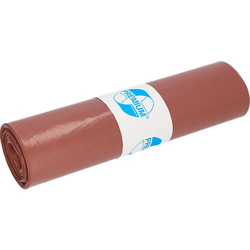 Deiss PREMIUM® Abfallsäcke, 120 Liter, Recycling-LDPE, robust und vielseitig, B 700 x H 1100 mm, braun, 250 Stück