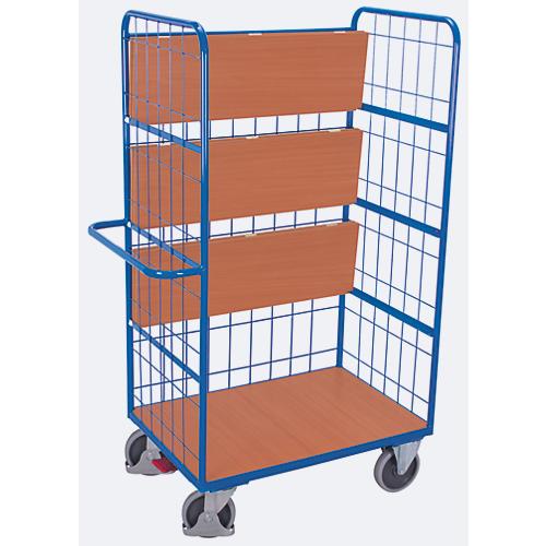 Drahtgitter-Etagenwagen, Stahl/MDF-Platte, Enzianblau/Buche-Dekor, 4 Etagen, 975 x 700 mm, EasySTOP, bis 500 kg