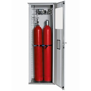 Druckgasflaschenschrank G-OD Standard, Doppelflügeltür, fester Glasausschnitt, 2x 50 l Flaschen, B 706 x T 400 x H 2149 mm Druckgasflaschenschrank G-OD Standard, Doppelflügeltür, fester Glasausschnitt, 2x 50 l Flaschen, B 706 x T 400 x H 2149 mm