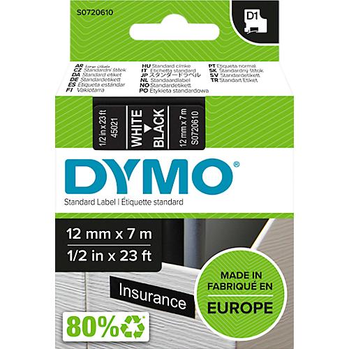 DYMO® Schriftbandkassette D1 45021, 12 mm breit, schwarz/weiß