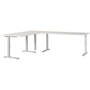 Eckschreibtisch Agenda, mechanisch höhenverstellbar, B 2400 x T 2200 x H 680-910 mm, Lichtgrau/Silber Eckschreibtisch Agenda, mechanisch höhenverstellbar, B 2400 x T 2200 x H 680-910 mm, Lichtgrau/Silber