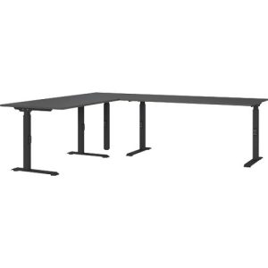 Eckschreibtisch Porto, mechanisch höheneinstellbar, C-Fuß, inkl. Ansatztisch mit Stützfuß, B 1200/1600 x T 2200 x H 680-910 mm, graphit/schwarz Eckschreibtisch Porto, mechanisch höheneinstellbar, C-Fuß, inkl. Ansatztisch mit Stützfuß, B 1200/1600 x T 2200 x H 680-910 mm, graphit/schwarz
