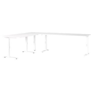 Eckschreibtisch Porto, mechanisch höheneinstellbar, C-Fuß, inkl. Ansatztisch mit Stützfuß, B 1400/1600 x T 2200 x H 680-910 mm, weiß/weiß Eckschreibtisch Porto, mechanisch höheneinstellbar, C-Fuß, inkl. Ansatztisch mit Stützfuß, B 1400/1600 x T 2200 x H 680-910 mm, weiß/weiß