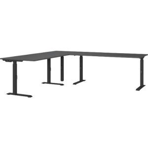Eckschreibtisch Porto, mechanisch höheneinstellbar, C-Fuß, inkl. Ansatztisch mit Stützfuß, B 1400/1800 x T 2200 x H 680-910 mm, graphit/schwarz Eckschreibtisch Porto, mechanisch höheneinstellbar, C-Fuß, inkl. Ansatztisch mit Stützfuß, B 1400/1800 x T 2200 x H 680-910 mm, graphit/schwarz