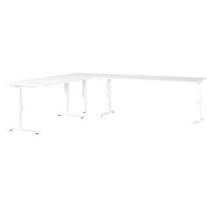 Eckschreibtisch Porto, mechanisch höheneinstellbar, C-Fuß, inkl. Ansatztisch mit Stützfuß, B 1400/1800 x T 2200 x H 680-910 mm, weiß/weiß Eckschreibtisch Porto, mechanisch höheneinstellbar, C-Fuß, inkl. Ansatztisch mit Stützfuß, B 1400/1800 x T 2200 x H 680-910 mm, weiß/weiß