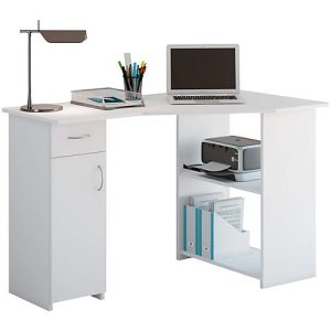 Eckschreibtisch, Winkel rechts, 2 Regalfächer & 1 Schrank mit Schubfach, B 1180 x T 770 x H 760 mm, weiß Eckschreibtisch, Winkel rechts, 2 Regalfächer & 1 Schrank mit Schubfach, B 1180 x T 770 x H 760 mm, weiß