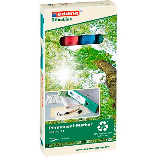Edding 21 EcoLine Permanentmarker, nachfüllbar, Rundspitze, 4-er Set