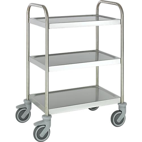 Edelstahlwagen, B 1045 x T 645 mm, Vollgummi, Radgehäuse Kunststoff