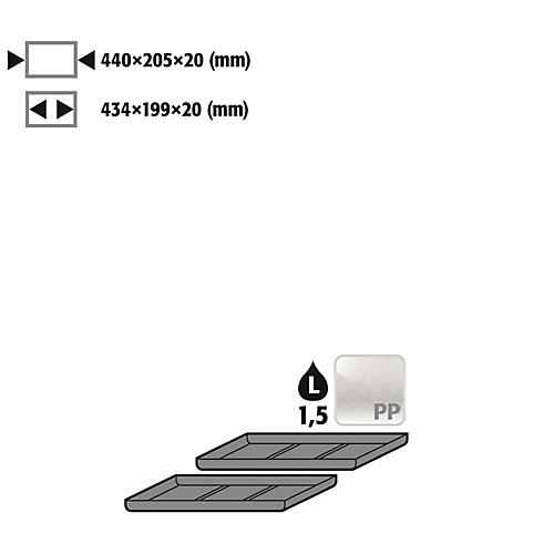Einlegewanne für asecos Sicherheitsschränke der UB90 und UB30 Serie, Polyethylen, schwarz, B 440 x T 205 x H 20 mm, 1,5 l