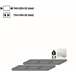 Einlegewanne für asecos Sicherheitsschränke der UB90 und UB30 Serie, Polyethylen, schwarz, B 740 x T 205 x H 20 mm, 2,5 l Einlegewanne für asecos Sicherheitsschränke der UB90 und UB30 Serie, Polyethylen, schwarz, B 740 x T 205 x H 20 mm, 2,5 l