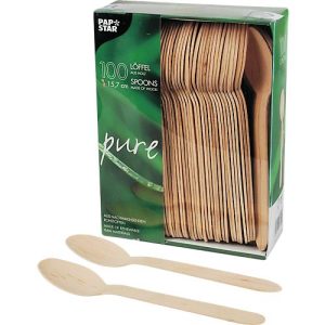 Einweg Besteck Papstar Pure, Löffel, L 157 mm, biologisch abbaubar, aus FSC®-zertifiziertem Birkenholz, hellbraun, 100 Stück Einweg Besteck Papstar Pure, Löffel, L 157 mm, biologisch abbaubar, aus FSC®-zertifiziertem Birkenholz, hellbraun, 100 Stück