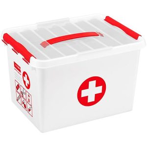 Erste-Hilfe-Box Sunware Q-line, inkl. Einsatz mit Fächerteilung, 22 l, B 400 x T 300 x H 260 mm, weiß/rot Erste-Hilfe-Box Sunware Q-line, inkl. Einsatz mit Fächerteilung, 22 l, B 400 x T 300 x H 260 mm, weiß/rot